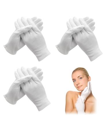QOCO 3 Pairs White Gloves Cotton Moisturising Gloves for Eczema Dry Hands Breathable Machine Washable Cloth Gloves for Men Women Bedtime Sleep Overnight Hand Cream Lotion Protection Gloves