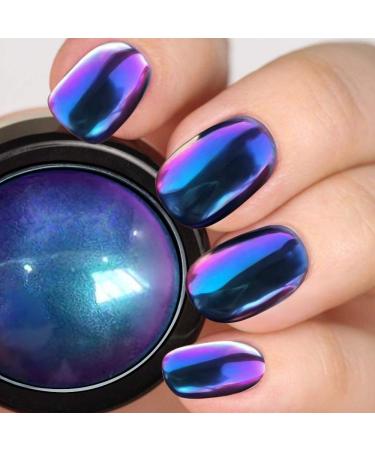 PrettyDiva Chameleon Chrome Nail Powder - Indigo Color Shifting Nail Powder with Multi Chrome Powders Mirror Nail Pigment, Magic Chameleon Mica Powder for Nails - Royalty