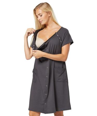 HAPPY MAMA Women's Maternity Nursing Delivery Hospital Gown Nightshirt 1029 14 Graphite