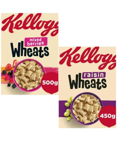 Breakfast Cereal Bundle With Kellogg's Wheats Mixed Berries 500g and Wheats Raisin 450g (2 Pack)