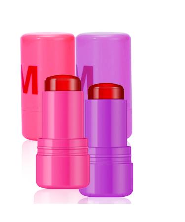 Aaiffey 2 Pcs Milk Jelly Blush Jelly Tint Blush Stick Sheer Lip & Cheek Stain Milk Cooling Water Jelly Tint Long Lasting Face Blushes Lip Gloss Cheek Solid Moisturizer Stick (03#+04#) 03#chill Red +04#splash Berry