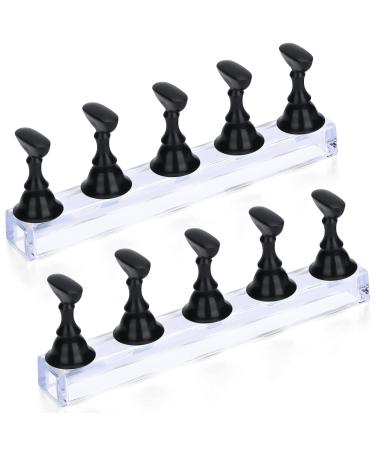 PROUSKY 2 Set Nail Display Stand Fingernail DIY Nail Art Display Nail Tip Practice Holder Magnetic for False Nail Tip Manicure Tool Home and Art Salon Use Magnetic Nail Practice Base (Black)
