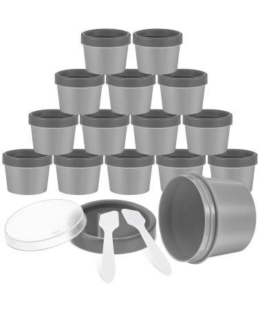 FoldTier 30 Set Gray PP plastic Refillable Cosmetic Cream Jars with Lids and Spoons 3.4oz/100ml Leakproof Travel Containers for Lotion Face Makeup Beauty Products