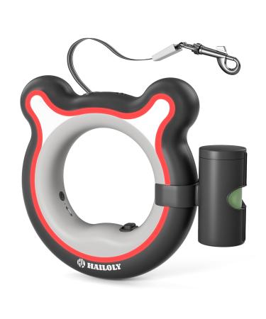 Hailoly roller linen dog leash 3m 360 rotatable chain head free-handed design with LED night light and ring rainbow light suitable for medium-sized dogs up to 30 kg (black) black