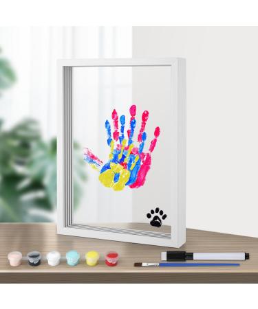 DIY Families Hand Print Set Transparent Families Handprint Baby Photo Frame Set Diy Handicrafts From Wood Souvenirs Gifts For Farming and Freshly Baked Parents with 6 Acrylic Colors