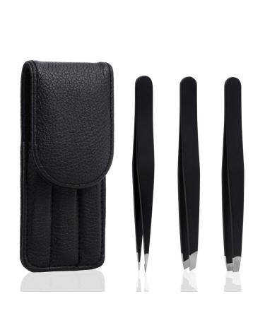 bC BimeTALliC CAble Stainless Steel Tweezers Slanted  Pointed and Flat Tip for The Removal of Facial  Ingrown Hairs  Splinters and The Treatment of Blackheads  Black