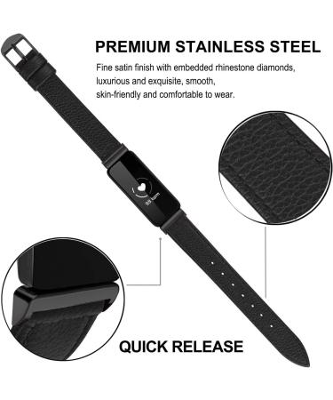 Leather Wrist Band Compatible with Inspire HR/Inspire/Inspire 2 - Black Strap for Men and Women - Buy Online on SooperMarket.com