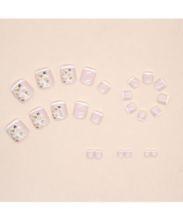 24Pcs French Square False Toenails Glossy Press on Toenails White Flowers Stick on Toenails Short Acrylic Full Cover Artificial Summer Fake Toenails for Women and Girls Daily Decorations Flowers Toenails - Buy Online on SooperMarket.com