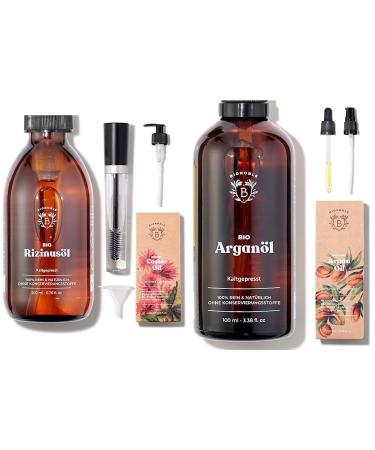 Bionoble castor oil organic 200ml - 100% pure natural and cold -pressed - eyelash & argan oil organic 100ml - 100% pure natural and cold -pressed - face 200ml (+mascara) bundle with argan oil organic 100ml