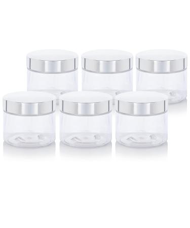 (6 Pack) 6 oz Clear PET Plastic Low Profile Jar with Silver Metal Overshell Lid