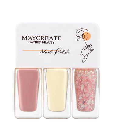 Nail Polish Nail Varnish Pink White Glitter 3 -in-1 Nail Polish Quick Dry Breathable French Manicure Nude Natural Elegant Non-toxic No UV Needed Nail Polishes for Woman Home DIY Nail Art Gift