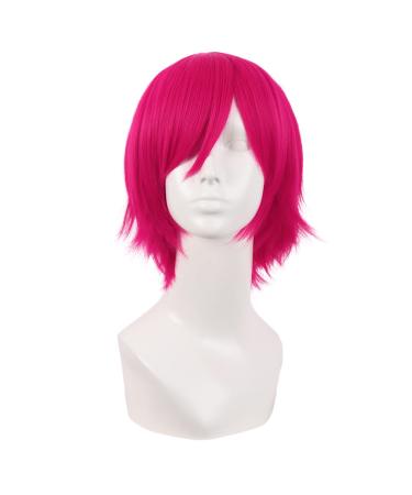 MapofBeauty 12 inch/30 cm Side Bangs Short Straight Fiber Cosplay Wig (Hot Pink)