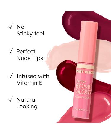 Ruby Kisses Butter Bomb Gloss - Natural Nude Lip Gloss with Vitamin E, Non-Sticky Formula - 7.8mL (Creampie) - Buy Online on SooperMarket.com