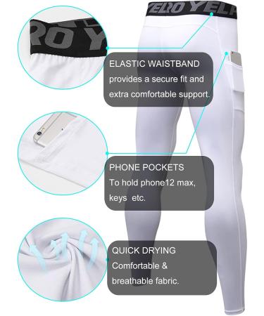 ABTIOYLLZ Men's Compression Pants - White, Large | Sports Leggings for Running, Football & Workouts with Pocket/Non Design #80 - Buy Online on SooperMarket.com