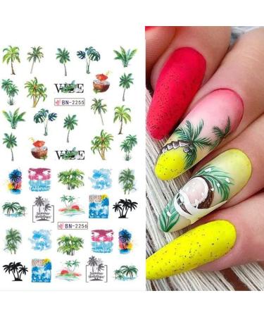 Seaside Series Nail Art Stickers - Green Coconut Palm Beach Design - Summer Holiday Decorations - DIY Nail Art Supplies - Buy Online on SooperMarket.com