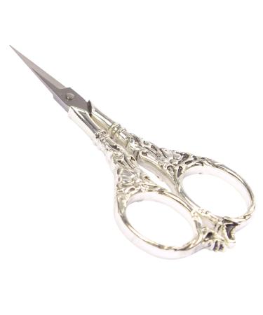 BIHRTC Vintage European Style Scissors Stainless Steel for Cross Stitch Cutting Embroidery Sewing Handcraft Craft Art Work DIY Tool(Silver) 4.5 IN Silver