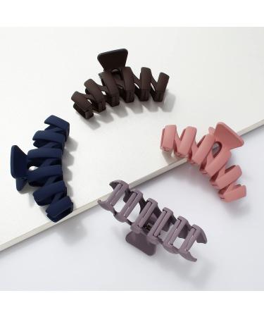 SuPoo 4pcs Large Claw Hair Clips for Thick Hair - Strong Hold Matte Jumbo Jaw Clip Set for Women - Ideal Hair Accessories - Gifts - Brown, Blue, Purple, Pink - Buy Online on SooperMarket.com