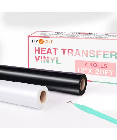 HTV Vinyl Rolls Black HTV and White Heat Transfer Vinyl-12 x 20ft HTV Vinyl for Shirts  Black Iron on Vinyl for Cricut & Cameo - Easy to Cut & Weed for Heat Vinyl Design(12 Inch by 20 Feet Per Roll) White & Black