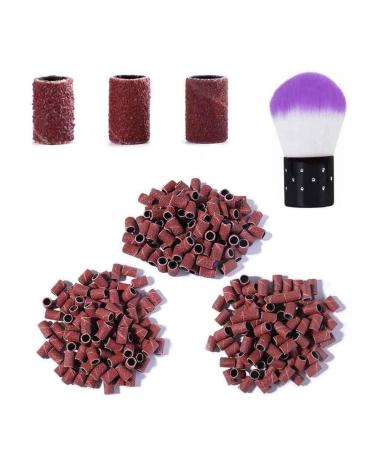 Kalolary 300 Pieces Nail Sanding Bands 80/120/180 Grit Fine Grit Nail Art Sanding Bands with Nail Dust Remover Brush for Nail Drill Brown Manicure Sanding Bands Nail Drill File Refill for Manicure