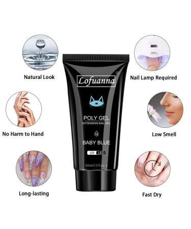 Lofuanna Poly Nail Gel Set - 60ml Blue Nail Extension Gel Kit | All-in-One with Slip Solution Nail Forms Brush & Glass Cup | Perfect for Beginners - Nail Art Design - Buy Online on SooperMarket.com