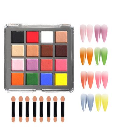 MOEPAK Nail Pigment Palette Solid Nail Powder Set Ombre Nail Powder For Nail Art Manicure DIY Accessories 16 Colors (A)