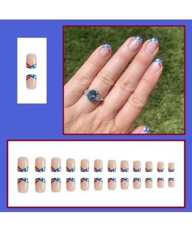 KTAABTR Independence Day Press on Nails - 24 Pcs Short French Tip 4th of July False Nails with Glue & American Flag Design for Women & Girls - Buy Online on SooperMarket.com