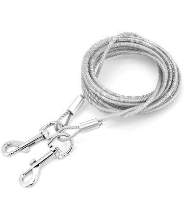 KOMUNJ Dog Tie Out Cable 9.84ft Chew Proof Long Steel Wire Double Heads Tieout Leash for Small Medium and Larger Dog Outdoor Walking Camping Picnic