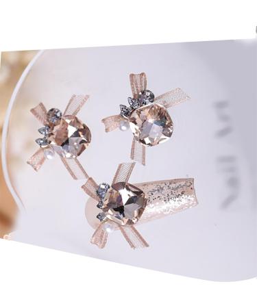3pcs Nail Art With Rhinestones Organza Bowknot Fingernail Decoration For Salon Home Use Nail Accessories Kit champagne