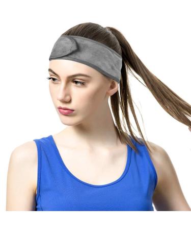Queta Adjustable Hair Band for Makeup - Terry Cloth Cosmetic Headband Set (3pcs) - Gray - Hair Protection with Velcro Fastener - Buy Online on SooperMarket.com
