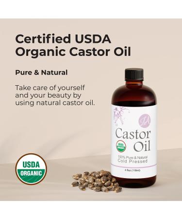 Organic Castor Oil 4oz - Pure & Natural Cold Pressed for Lashes, Eyebrows, Hair & More - Buy Online on SooperMarket.com