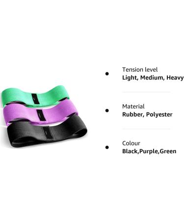Fabric Resistance Bands Set of 3 for Hips & Glutes - Non-Slip Workout Bands for Men and Women - Strength Training Yoga Pilates Fitness - Black Purple Green - Buy Online on SooperMarket.com