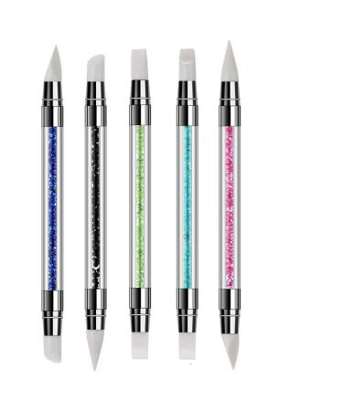Mwoot 5pcs GEL Nail Art Pen Carving Brush Silicone Head Acrylic Handle Salon Tool Set Nail Art Brush Nail Art Pencil