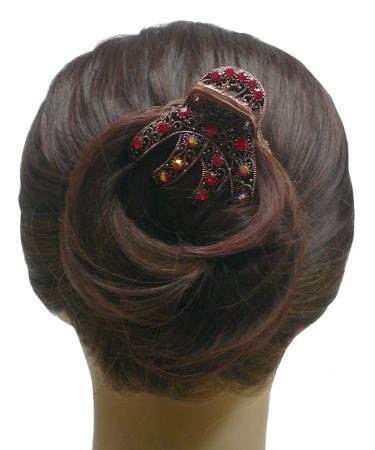 JCGY Antique Bronze Metal Hair Claw with Sparkly Red Crystals - YY86410Red, Red/Bronze Trim - Buy Online on SooperMarket.com