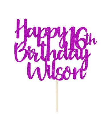 Cake Topper Happy Birthday Cake Topper Personalised Cake Toppers 11 Colors Cake Decorations with Any Name Age for 1st 10th 16th 18th 20th 21st 30th 40th 50th 60th 70th 80th (Purple)