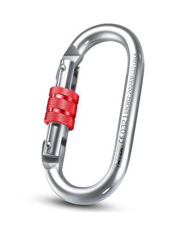 25kn Climbing Carabiner Clip - Heavy Duty O-Shape Steel Locking Caribeaner - UIAA / CE Certified Rock Climbing Gear - Strong Large Locking Oval Caribeener for Mountain Climbing 1pc