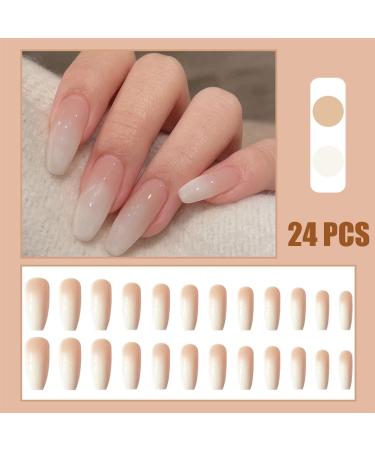 Luvadeyo 24 PCs Coffin Press on Nails - Long Acrylic Gradient Fake Nails for Women & Girls - Full Cover Cold & White Design - Buy Online on SooperMarket.com