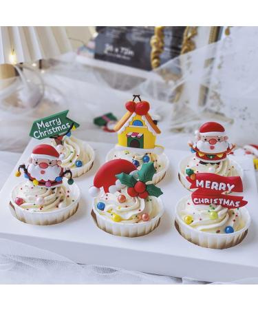 Merry Christmas Cake Topper 5pcs Christmas Cupcake Topper for Christmas Theme Party Cake Cupcake Santa Clause Xmas Tree - Buy Online on SooperMarket.com