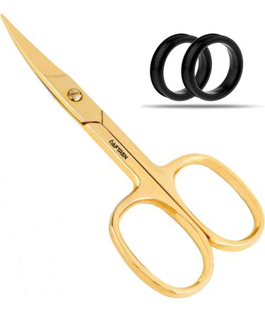 Golden Premium Nail Scissors Professional Curved Cuticle Scissors Manicure Scissors J2 Stainless Steel for Women Men Toenail Shears 4 Inch