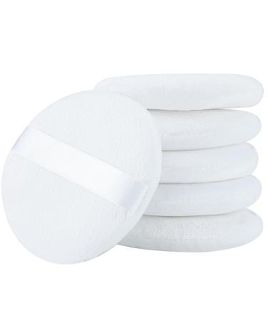 6 Pieces 4.13 Inch Powder Puffs Large Body Powder Puffs Soft Washable Round Velour Loose Powder Puffs for Body Powder White