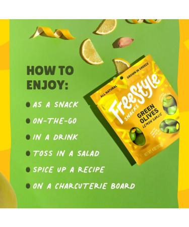 Fresh Greek Pitted Green Olives Snack Pack - All Natural Jumbo-Sized Olives, Lemon Garlic Flavor, Non-GMO, Paleo & Keto Friendly, Low Calorie - 4oz (3 Pack) - Buy Online on SooperMarket.com