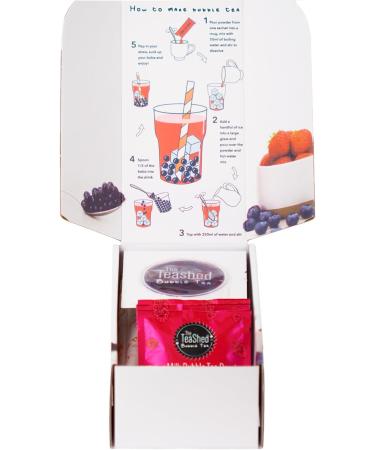 Vegan Milk Bubble Tea Kit Gift Box | 3 Servings | Includes Strawberry Powder, Blueberry Popping Boba, and Paper Straws | The TeaShed - Buy Online on SooperMarket.com