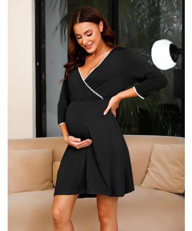 Sykooria Women's Cotton Nursing Nightdress with 3/4 Sleeves - Black XL - Buy Online on SooperMarket.com