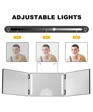 GULAURI 3-Way LED Lighted Barber Mirror | Trifold & Portable Hands-Free Mirror - Buy Online on SooperMarket.com