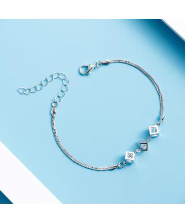 Oralgos Zircon-Cube Bracelet - Elegant Adjustable Crystal Chain Jewelry for Couples & Anniversaries - Buy Online on SooperMarket.com