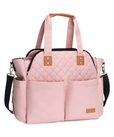 Lekebaby Baby Changing Bag Large Nappy Bags for Mom and Dad Nappy Changing Bag Stylish Travel Tote with Nappy Changing Mat Quilted Pink