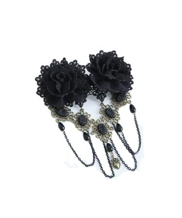 Prosy Halloween Tassel Black Flower Gothic Bead Headwear Top Masquerade Headdress Cosplay Hair Clip Hair Accessories for Women and Girls