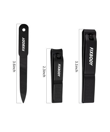 FIXBODY Black Stainless Steel Nail Clipper Set with Nail File - Sharp Fingernail & Toenail Clippers in Leather Case - Perfect Gift for Men and Women (Set of 3) - Buy Online on SooperMarket.com