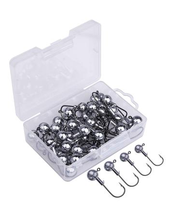Goture 50-20PCs fishing hook set jig heads sharp jighaken set for rubber fish rubber fish fishing jighaken carp leather head fishing hook hooks jigkopf hooks 1/1.5/2.5/5/10/14/20g silver round jig head 1.5g- 50 pieces