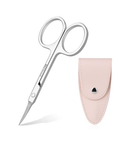 ACWOO Cuticle Nail Scissors Sharp Curved Scissors with Leather Packing Bag Multi-Purpose Stainless Steel Beauty Scissors Manicure Cutter for Nail Toenail Eyebrow Eyelash Pink