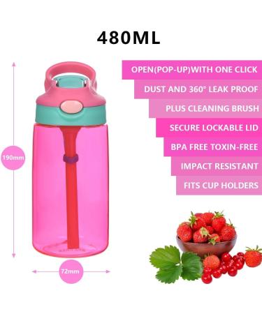 Flintonic 480ML Kids Sippy Cup | Leak-Proof, BPA-Free Toddler Drink Bottle with Brush | Water Milk Cup for Children | Shatter-Proof, Red - Buy Online on SooperMarket.com
